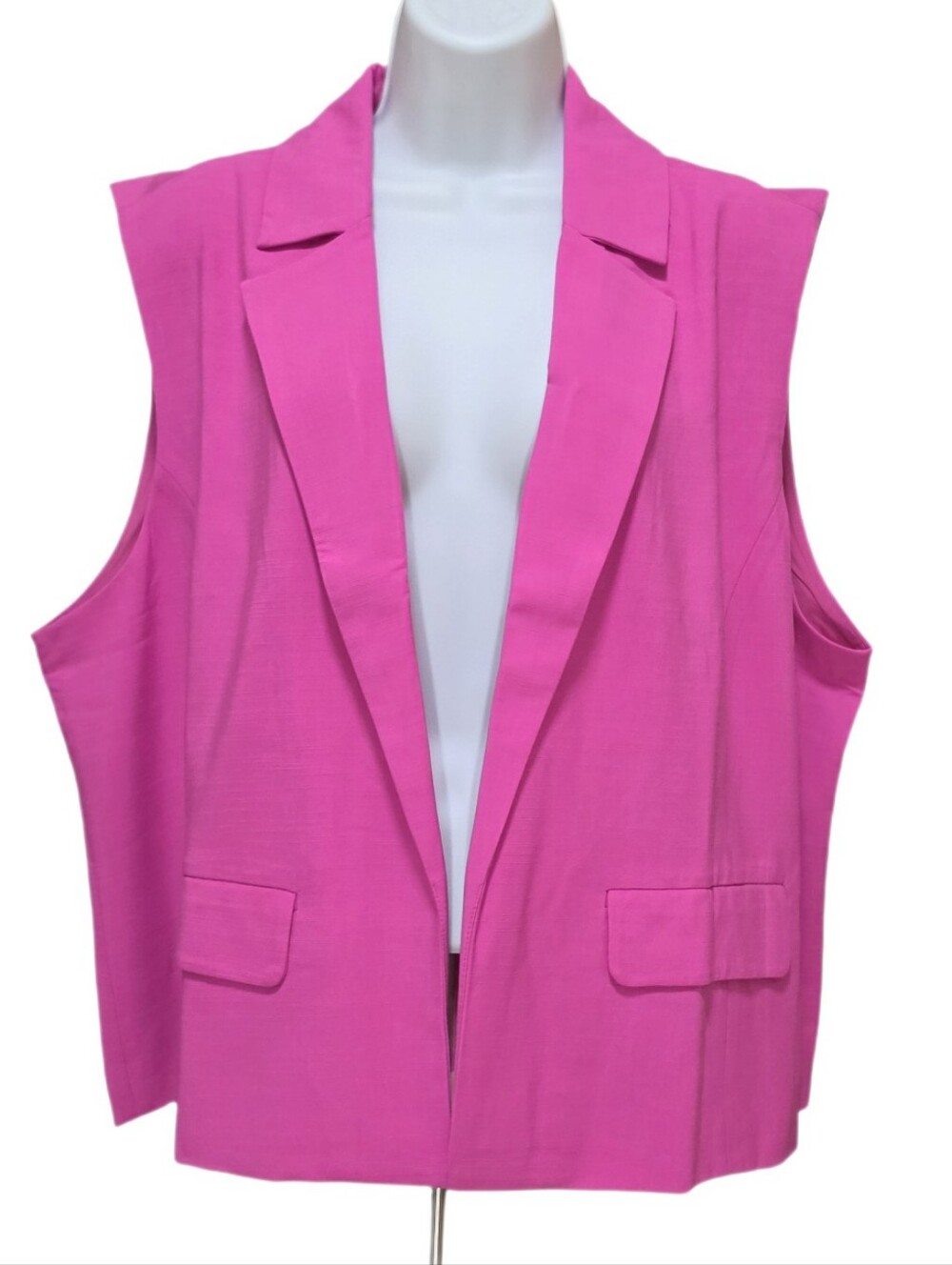 Bar III Trendy Plus Size Cropped Blazer Vest Notch Lapel Open Front Pink 2X